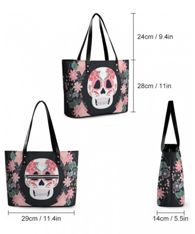 Womens Handbag Skull Flowers Leather Tote Bag Top Handle Satchel Bags For Lady $18.54 Totes