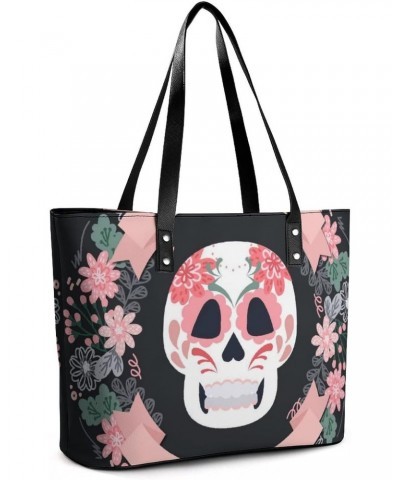 Womens Handbag Skull Flowers Leather Tote Bag Top Handle Satchel Bags For Lady $18.54 Totes