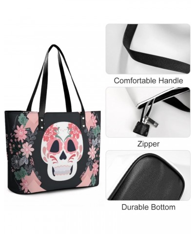 Womens Handbag Skull Flowers Leather Tote Bag Top Handle Satchel Bags For Lady $18.54 Totes