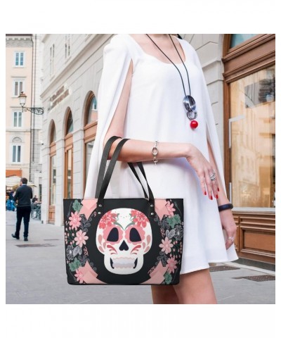 Womens Handbag Skull Flowers Leather Tote Bag Top Handle Satchel Bags For Lady $18.54 Totes