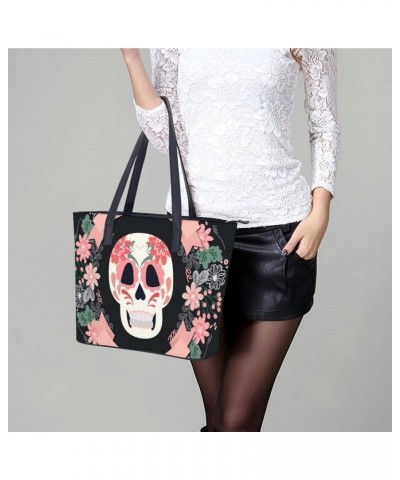 Womens Handbag Skull Flowers Leather Tote Bag Top Handle Satchel Bags For Lady $18.54 Totes