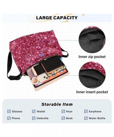 Women Boho Bag Rose Glitter Shoulder Bag PU Leather Pouch Crossbody Bag Large Tote Handbag For Quick Getaway Weekend Holiday ...