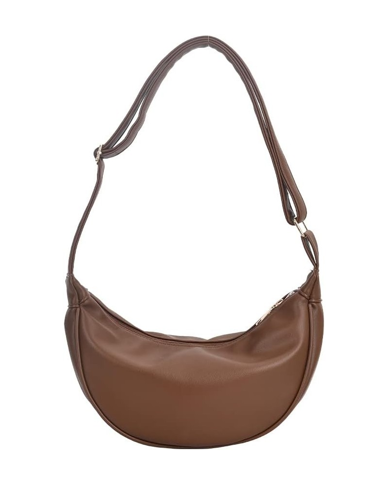 PU Leather Sling Crossbody Bags Hobo Sling Crescent Shoulder Bag Purse Casual Solid Color Dumpling Bag Brown $8.56 Hobo Bags