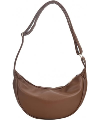 PU Leather Sling Crossbody Bags Hobo Sling Crescent Shoulder Bag Purse Casual Solid Color Dumpling Bag Brown $8.56 Hobo Bags