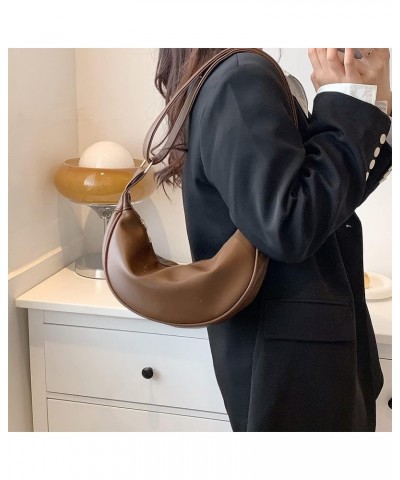 PU Leather Sling Crossbody Bags Hobo Sling Crescent Shoulder Bag Purse Casual Solid Color Dumpling Bag Brown $8.56 Hobo Bags