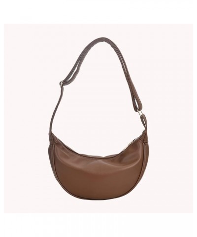 PU Leather Sling Crossbody Bags Hobo Sling Crescent Shoulder Bag Purse Casual Solid Color Dumpling Bag Brown $8.56 Hobo Bags