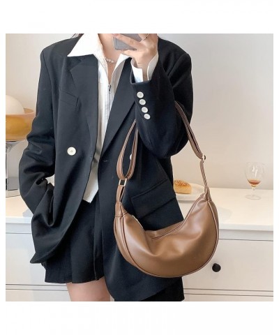 PU Leather Sling Crossbody Bags Hobo Sling Crescent Shoulder Bag Purse Casual Solid Color Dumpling Bag Brown $8.56 Hobo Bags