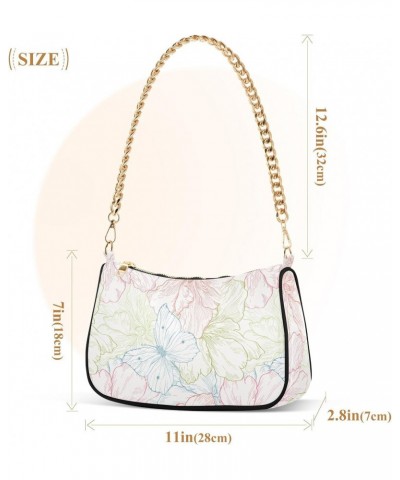 Women Shoulder Bag Elegant Pastel Flower and Butterfly Pattern Lightweight Clutch Handbags Casual Tote Handbags $17.39 Totes