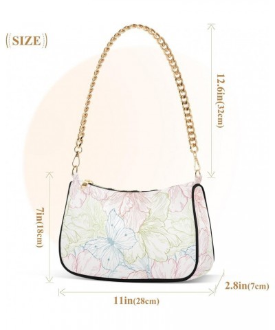 Women Shoulder Bag Elegant Pastel Flower and Butterfly Pattern Lightweight Clutch Handbags Casual Tote Handbags $17.39 Totes