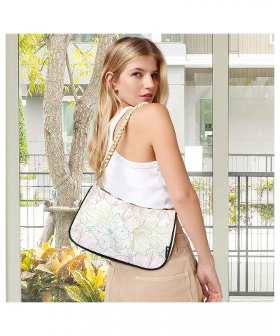 Women Shoulder Bag Elegant Pastel Flower and Butterfly Pattern Lightweight Clutch Handbags Casual Tote Handbags $17.39 Totes