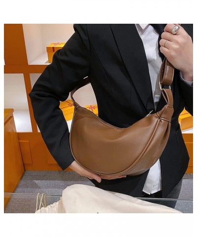 PU Leather Sling Crossbody Bags Hobo Sling Crescent Shoulder Bag Purse Casual Solid Color Dumpling Bag Brown $8.56 Hobo Bags