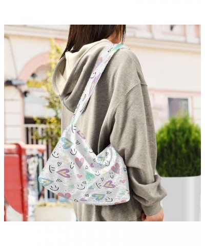 Floral Printed Colorful Purse Shoulder Bag, Furry Tote Crossbody Hobo Handbags Sweet Heart Smile Colorful $9.24 Totes