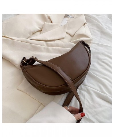 PU Leather Sling Crossbody Bags Hobo Sling Crescent Shoulder Bag Purse Casual Solid Color Dumpling Bag Brown $8.56 Hobo Bags