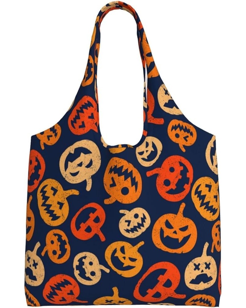 Halloween Pumpkins Single Shoulder Commuter Canvas Tote Bags For Women And Men Halloween Pumpkins20 $12.31 Totes