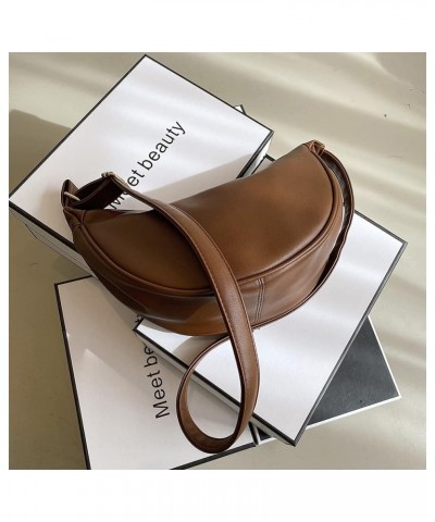 PU Leather Sling Crossbody Bags Hobo Sling Crescent Shoulder Bag Purse Casual Solid Color Dumpling Bag Brown $8.56 Hobo Bags