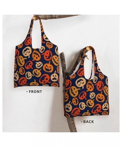 Halloween Pumpkins Single Shoulder Commuter Canvas Tote Bags For Women And Men Halloween Pumpkins20 $12.31 Totes