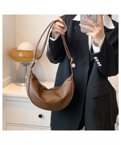 PU Leather Sling Crossbody Bags Hobo Sling Crescent Shoulder Bag Purse Casual Solid Color Dumpling Bag Brown $8.56 Hobo Bags