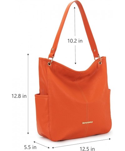 Stone Washed Leather Hobo Purses for Women Soft Top Handle Shoulder Bag with Wallet 2PCS Set B-orange $13.60 Hobo Bags