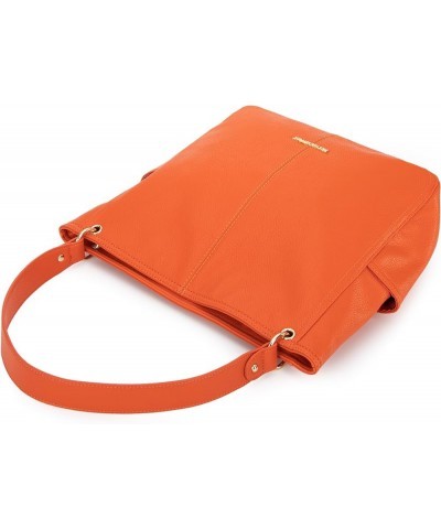 Stone Washed Leather Hobo Purses for Women Soft Top Handle Shoulder Bag with Wallet 2PCS Set B-orange $13.60 Hobo Bags