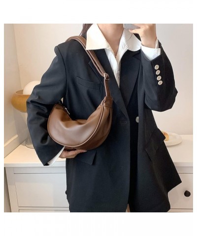 PU Leather Sling Crossbody Bags Hobo Sling Crescent Shoulder Bag Purse Casual Solid Color Dumpling Bag Brown $8.56 Hobo Bags