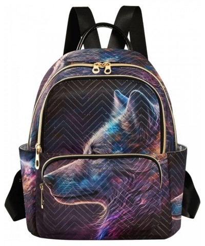 Small Fashion Backpack for Women Galaxy Wolf Head Print Ladies Travel Daypack Aesthetic Shoulder Bag 11.4×6.1×14.1 IN $12.80 ...