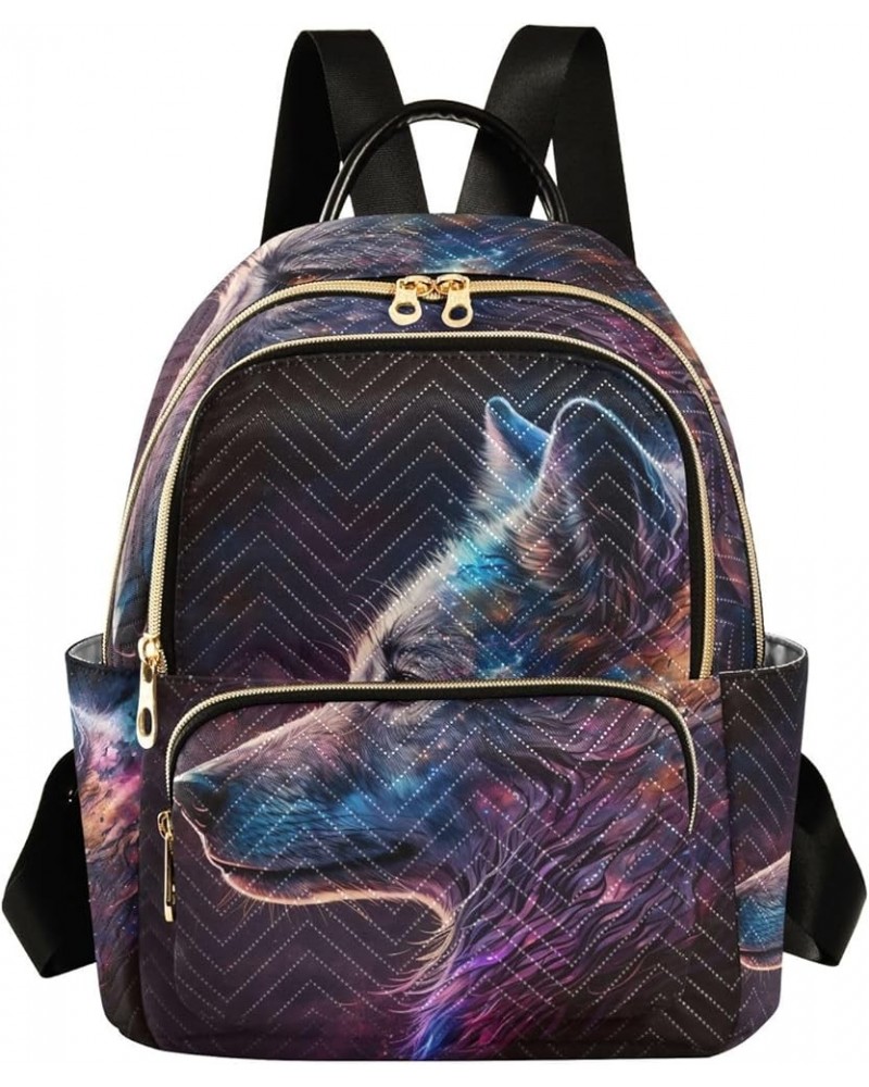 Small Fashion Backpack for Women Galaxy Wolf Head Print Ladies Travel Daypack Aesthetic Shoulder Bag 11.4×6.1×14.1 IN $12.80 ...