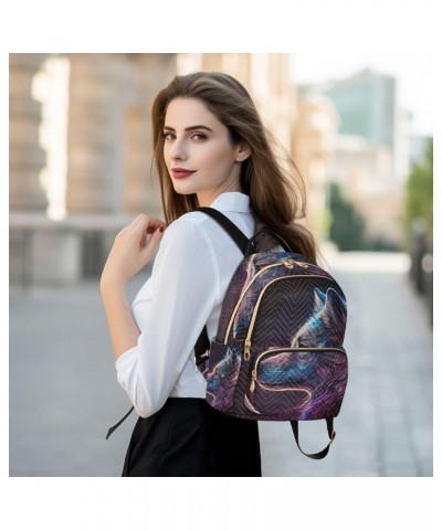 Small Fashion Backpack for Women Galaxy Wolf Head Print Ladies Travel Daypack Aesthetic Shoulder Bag 11.4×6.1×14.1 IN $12.80 ...