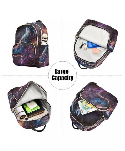 Small Fashion Backpack for Women Galaxy Wolf Head Print Ladies Travel Daypack Aesthetic Shoulder Bag 11.4×6.1×14.1 IN $12.80 ...