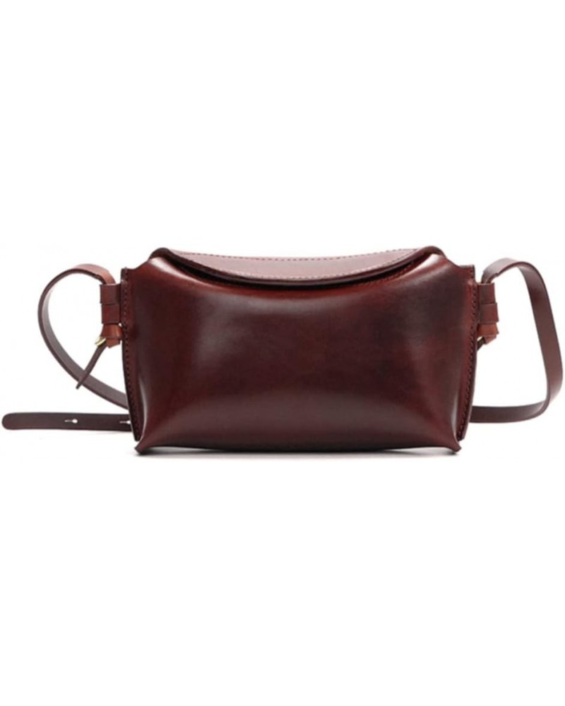 Leather handmade retro bag niche design genuine leather shoulder bag messenger bag crossbody bag for women (Dark brown) Dark ...