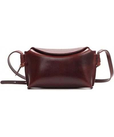 Leather handmade retro bag niche design genuine leather shoulder bag messenger bag crossbody bag for women (Dark brown) Dark ...