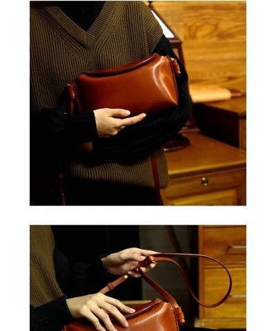 Leather handmade retro bag niche design genuine leather shoulder bag messenger bag crossbody bag for women (Dark brown) Dark ...