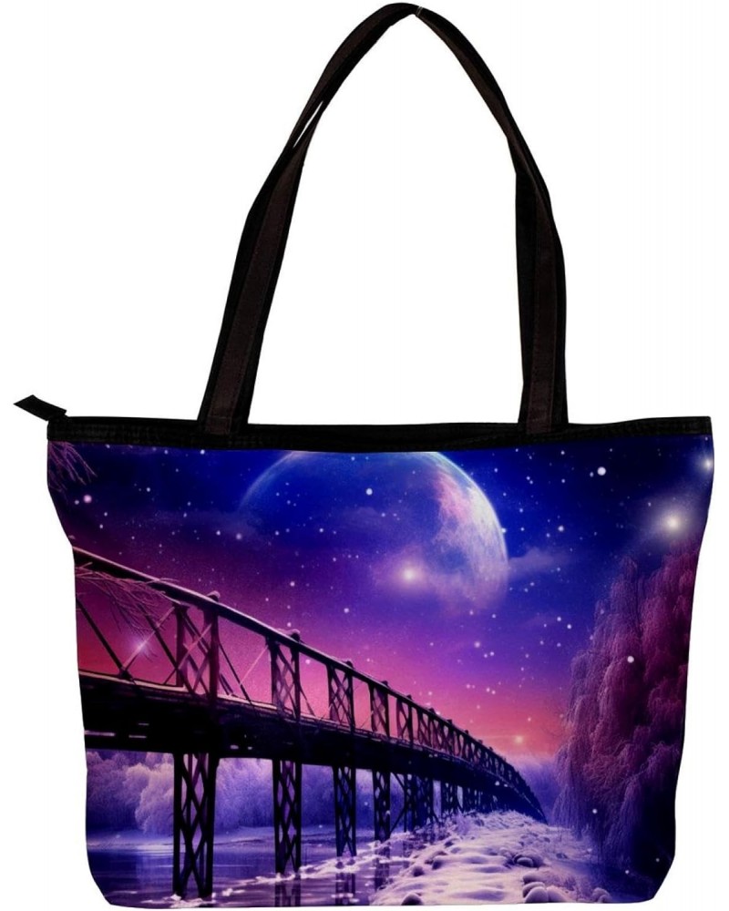 The Tote Bag For Women,Purses For Women,Handbags For Women,Bridge Night Purple Sky Wolf Handbags $13.58 Totes