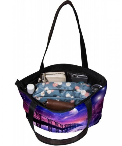 The Tote Bag For Women,Purses For Women,Handbags For Women,Bridge Night Purple Sky Wolf Handbags $13.58 Totes