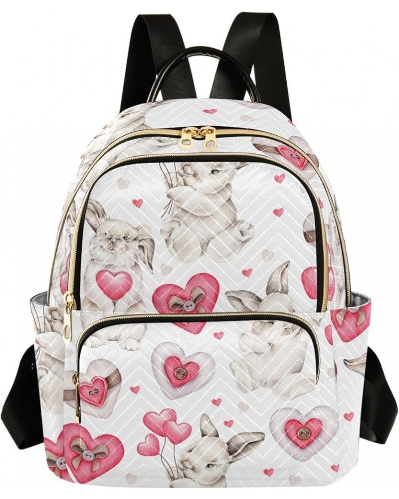 Watercolor Bunny Rabbits Mini Backpack Purse for Women, Red Hearts Travel Backpack Fashion Backpack Lightweight Shoulder Bag ...