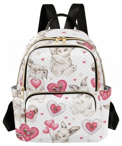 Watercolor Bunny Rabbits Mini Backpack Purse for Women, Red Hearts Travel Backpack Fashion Backpack Lightweight Shoulder Bag ...