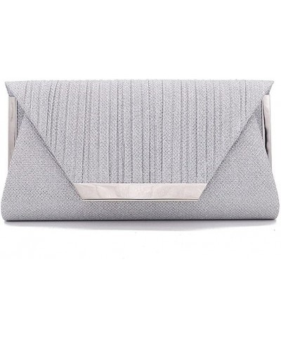 Elegant Pleated Glitter Women Evening Clutches Purse, Party Dinner Envelope Handbags Silver $9.53 Evening Bags