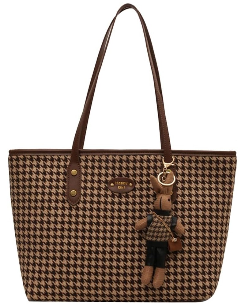 Vintage Tote Bags for Women Houndstooth Large Retro Shoulder Bags with Pendant Casual Hobo Clutch Satchel Purses 2 $15.07 Totes