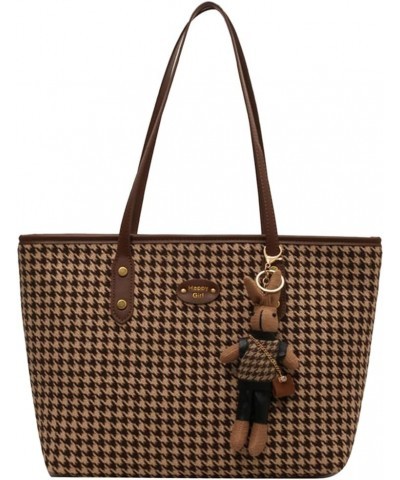 Vintage Tote Bags for Women Houndstooth Large Retro Shoulder Bags with Pendant Casual Hobo Clutch Satchel Purses 2 $15.07 Totes