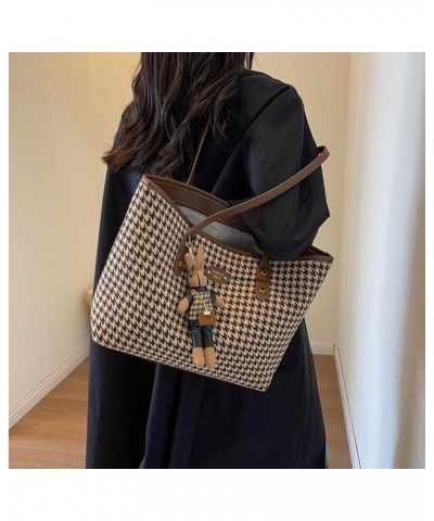 Vintage Tote Bags for Women Houndstooth Large Retro Shoulder Bags with Pendant Casual Hobo Clutch Satchel Purses 2 $15.07 Totes