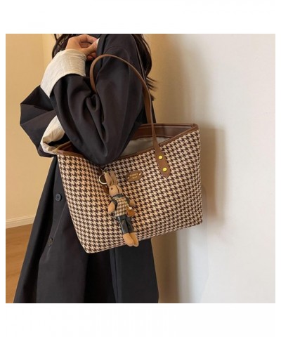 Vintage Tote Bags for Women Houndstooth Large Retro Shoulder Bags with Pendant Casual Hobo Clutch Satchel Purses 2 $15.07 Totes