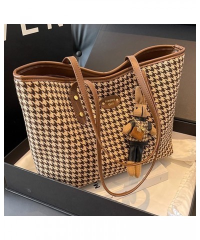 Vintage Tote Bags for Women Houndstooth Large Retro Shoulder Bags with Pendant Casual Hobo Clutch Satchel Purses 2 $15.07 Totes