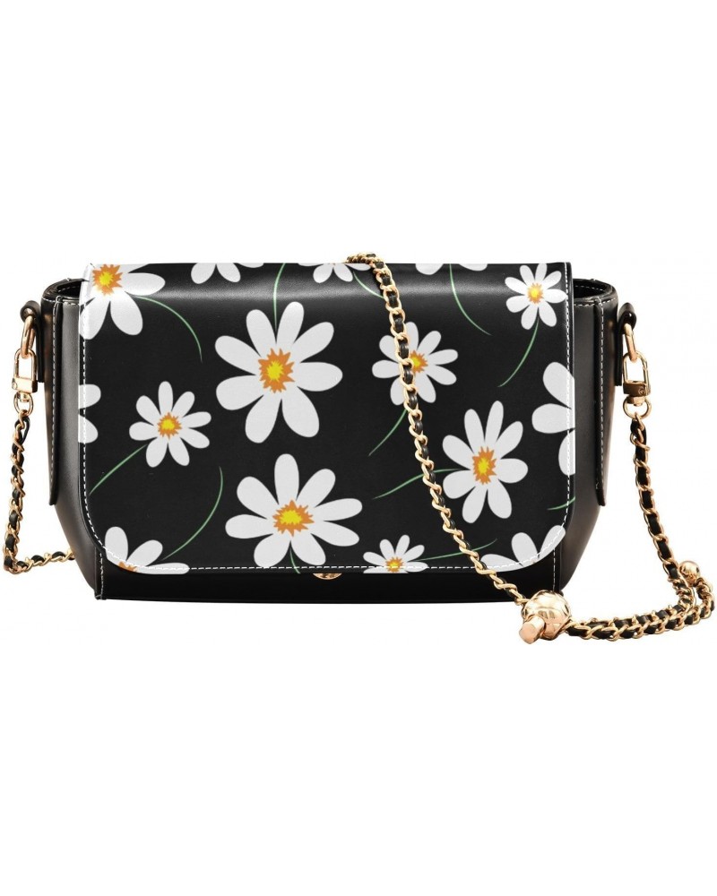 Daisy Black Floral Crossbody Bags for Women Retro Cross Body Purse Small PU Leather Shoulder Handbags with Chain Strap $18.54...