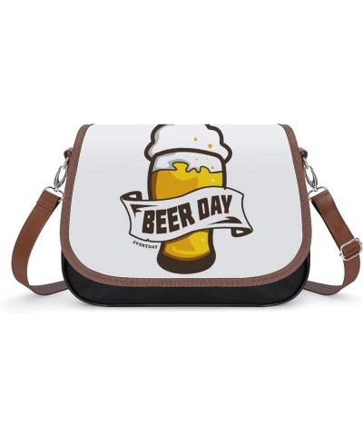 Printed Shoulder Crossbody Bag Leather Hobo Bags Medium Ladies Top Handles Satchels Beer Day Color7 $20.50 Hobo Bags