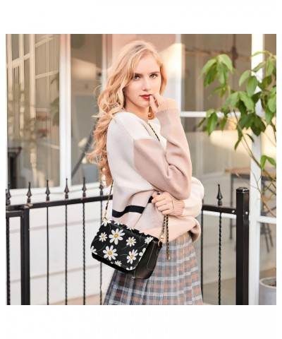 Daisy Black Floral Crossbody Bags for Women Retro Cross Body Purse Small PU Leather Shoulder Handbags with Chain Strap $18.54...