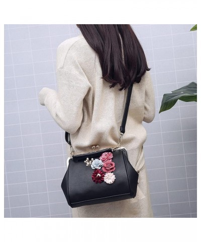 Women Handbag with Flowers Metal Clip Buckle Handbag PU Leather Shoulder Bag Messenger Bag Beige $20.27 Shoulder Bags