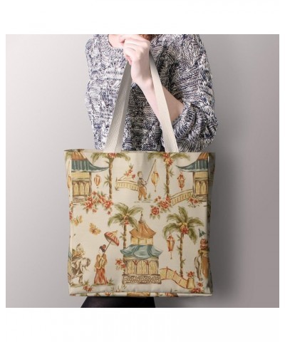 Vintage Chinoiserie Chinese Style CanvasTote Bag for Women Girl Canvas Shoulder Handbags Cute Large Purse $13.77 Totes