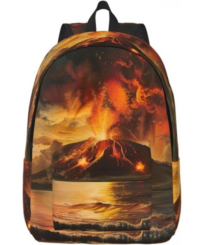 Volcano Print Unisex Canvas Bag Canvas Shoulder Pouch Pack Lightweight Backpack For Woman Lady Black Small $22.43 Backpacks