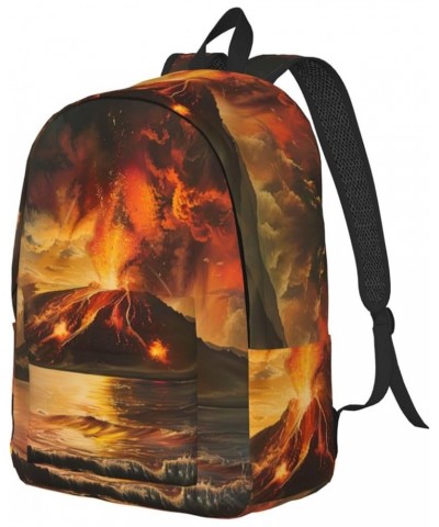 Volcano Print Unisex Canvas Bag Canvas Shoulder Pouch Pack Lightweight Backpack For Woman Lady Black Small $22.43 Backpacks