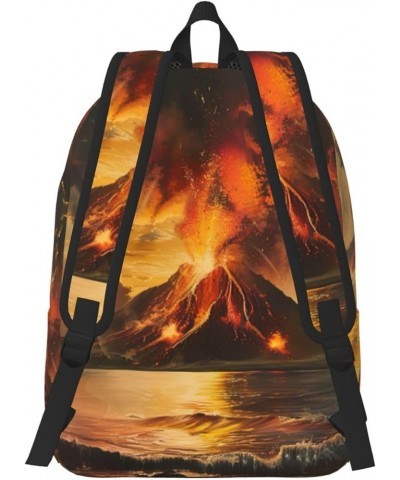 Volcano Print Unisex Canvas Bag Canvas Shoulder Pouch Pack Lightweight Backpack For Woman Lady Black Small $22.43 Backpacks