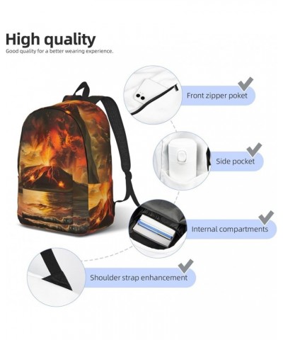 Volcano Print Unisex Canvas Bag Canvas Shoulder Pouch Pack Lightweight Backpack For Woman Lady Black Small $22.43 Backpacks